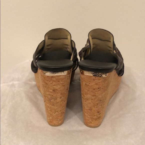 Jimmy Choo Embossed Leather Cork Wedges Size 41 Wedges